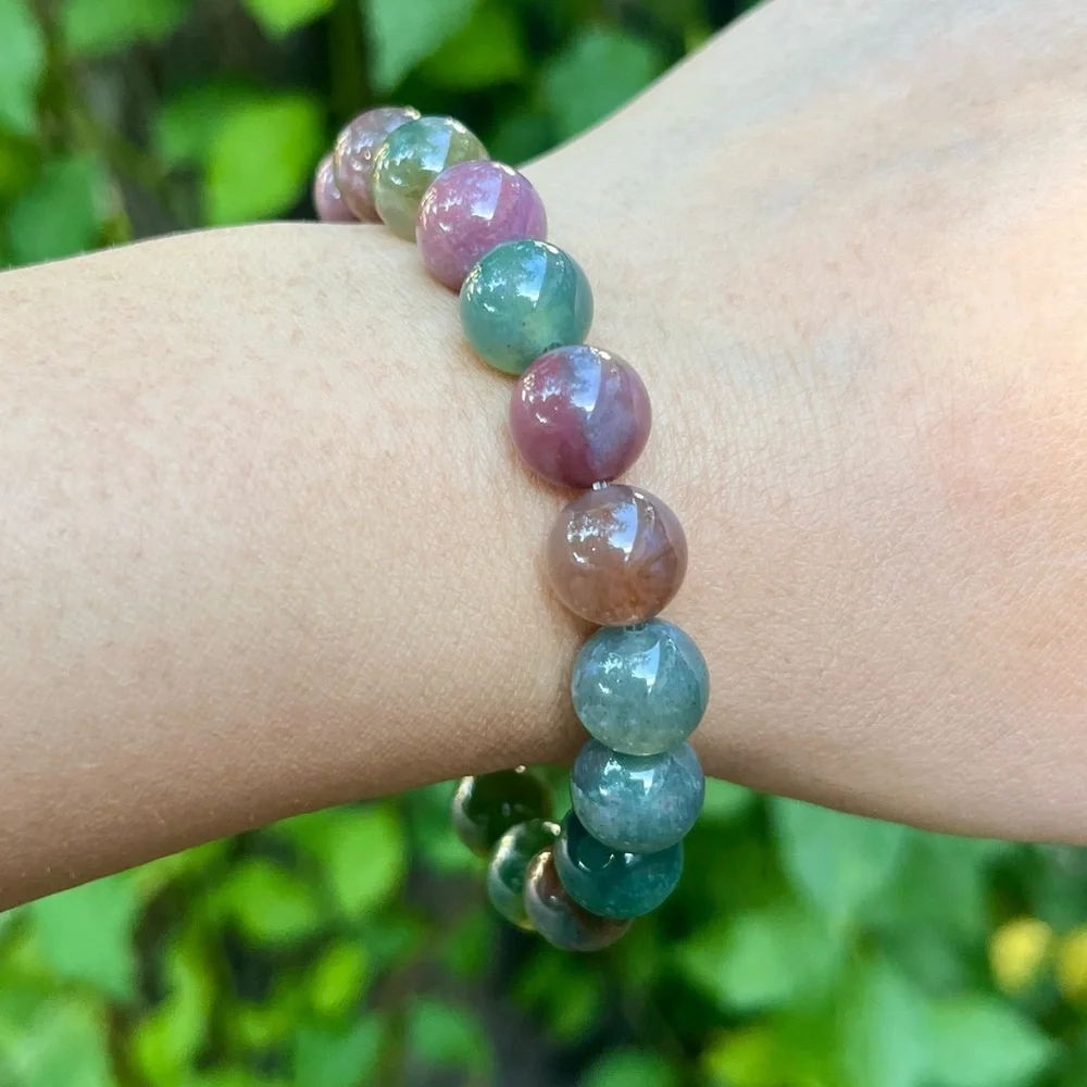 10mm stretchable rainbow‎ color moss agate bracelet